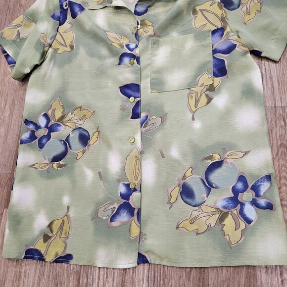 Vtg Courtenay Floral Fruit Print Top Womens Size S Green Blue Artsy Cottage Retr - Picture 2 of 9